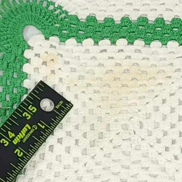 Vtg Set 4 Doilies Hand Crocheted Knitted Linen Apple Green Scalloped Kitsch - Picture 12 of 12